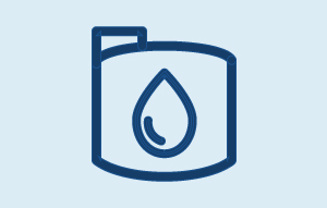 A navy outlined icon of a water tank, with a water droplet inside