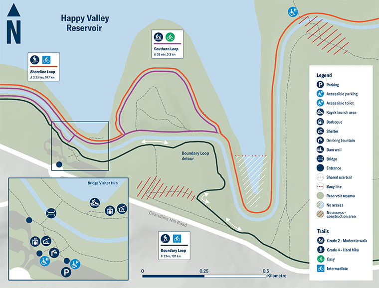 Map showing revised walking trails in place during February 2026