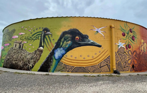 Aboriginal art mural on a water tank