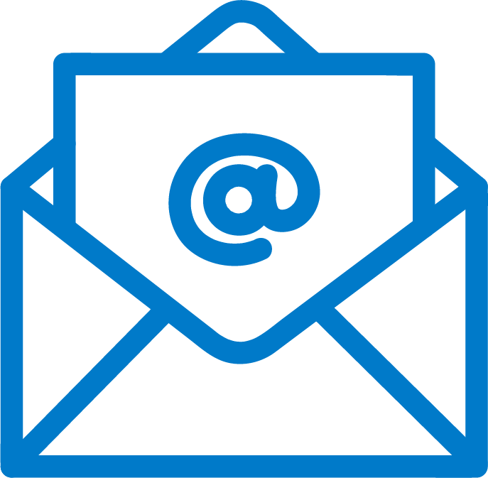 Icon symbolising email. An envelope with the at symbol embedded in the centre