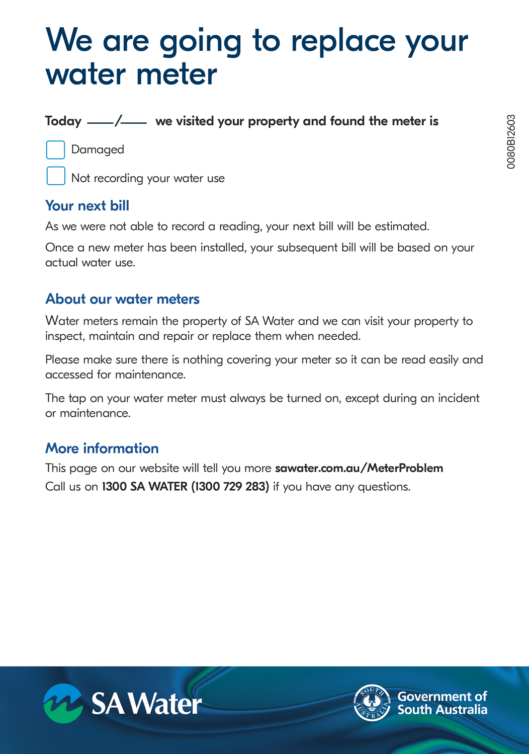 Back of card view of the missed meter reading card.