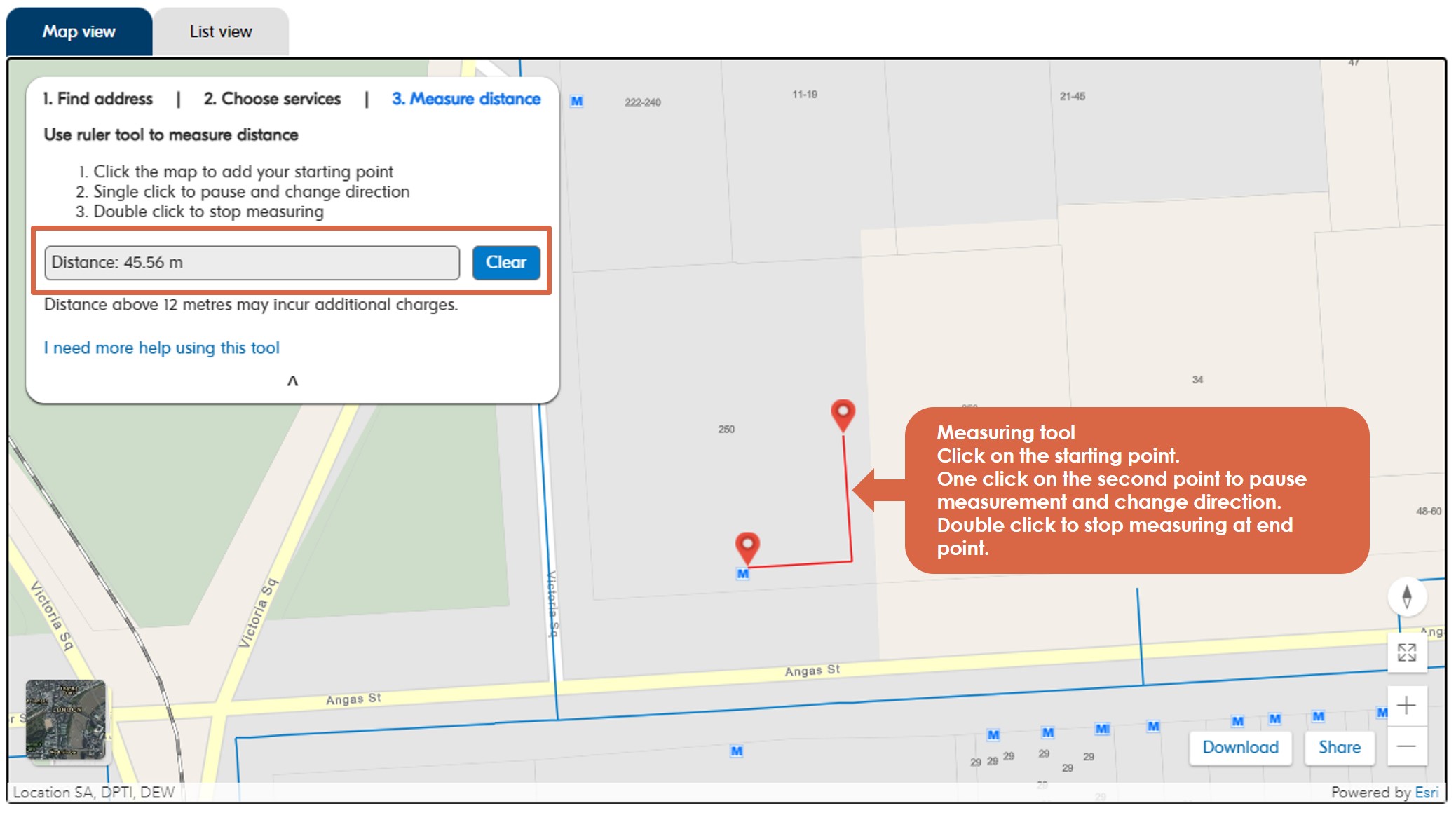 Map guide measure distance multiple points